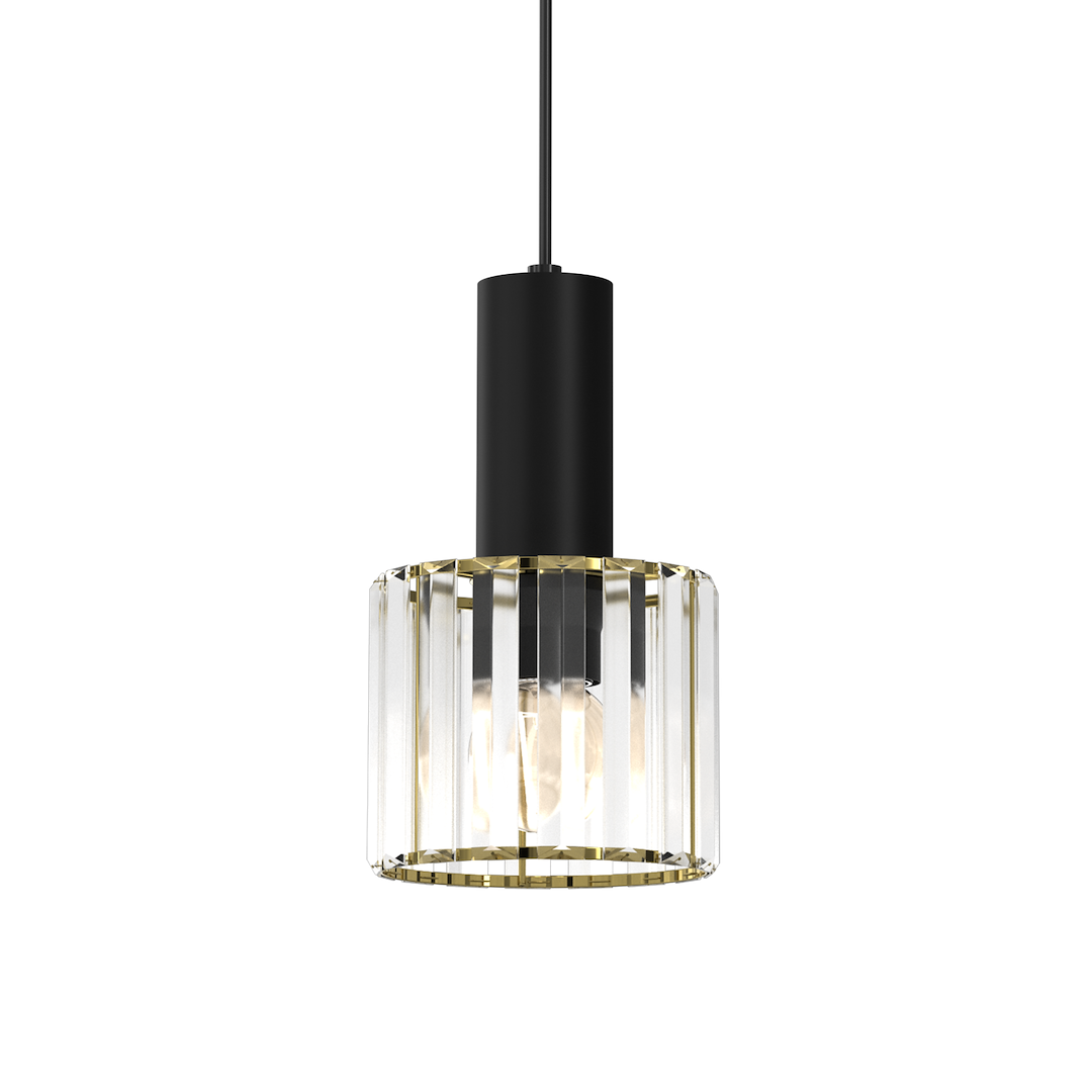 Suspension cloche 1 lumière en verre métal et plastique noir et or 15cm Suspension CRISTAL 1xE27