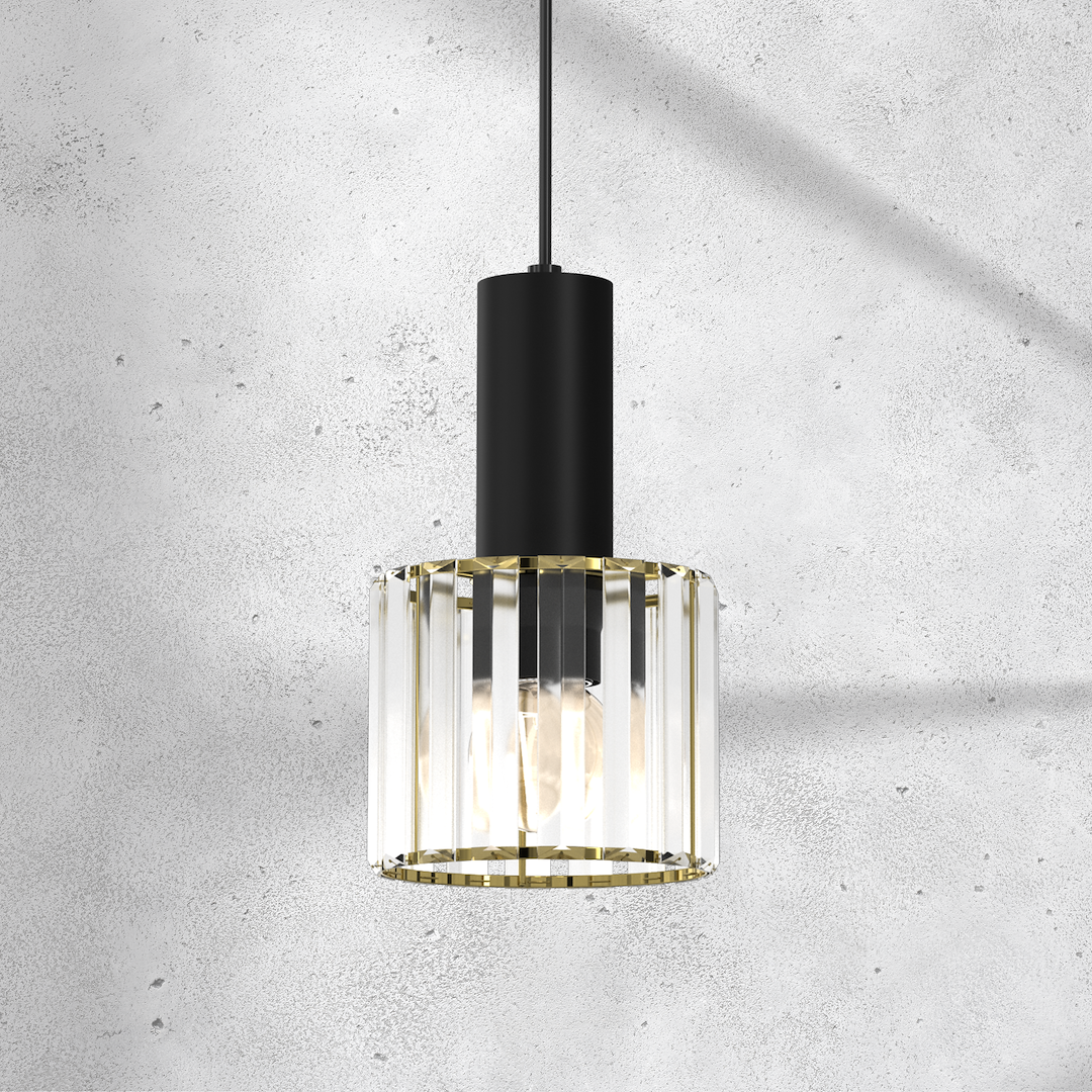 Suspension cloche 1 lumière en verre métal et plastique noir et or 15cm Suspension CRISTAL 1xE27