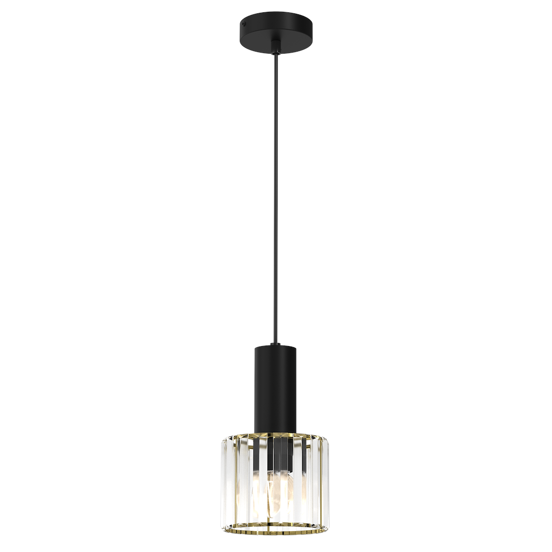 Suspension cloche 1 lumière en verre métal et plastique noir et or 15cm Suspension CRISTAL 1xE27