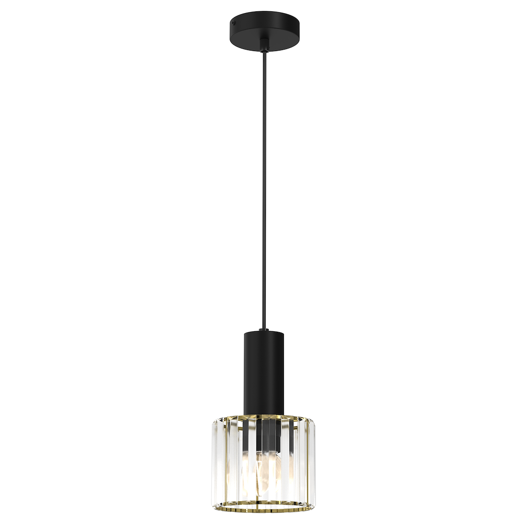 Suspension cloche 1 lumière en verre métal et plastique noir et or 15cm Suspension CRISTAL 1xE27