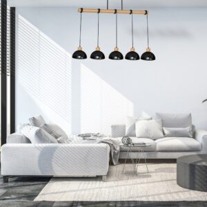 Suspension ERIK Noir/Bois 5xE27