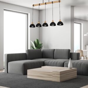 Suspension ERIK Noir/Bois 5xE27