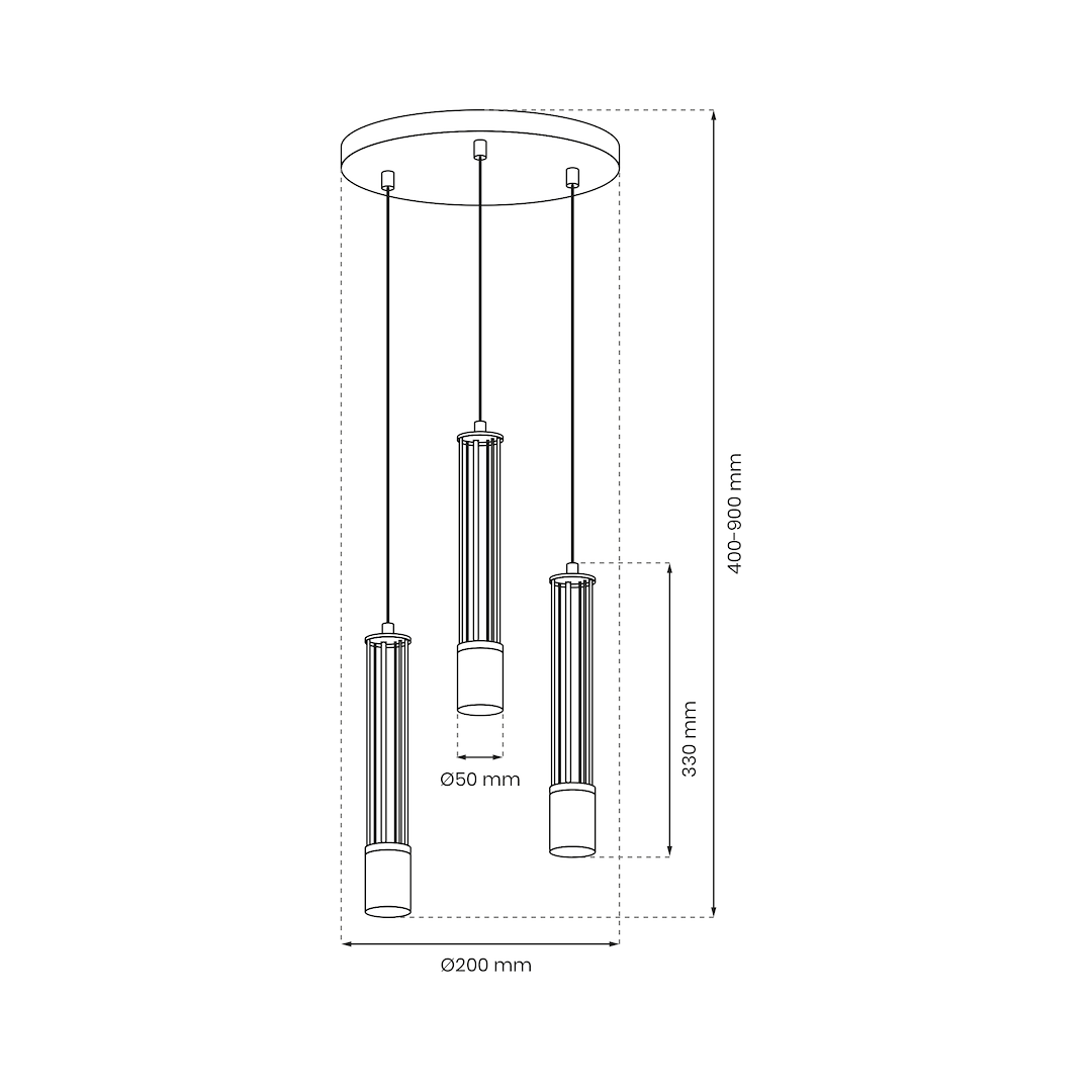 Suspension cylindrique estilo 3 lumières en métal et plastique noir 50mm Suspension ESTILO 3xGU10