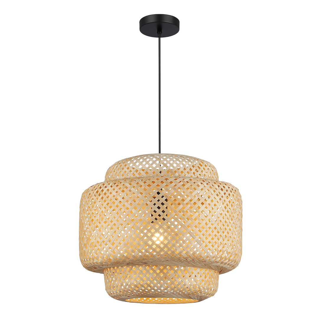 Suspension abat jour hestia 1 lumière en métal et bambou noir 40cm Suspension HESTIA 1xE27