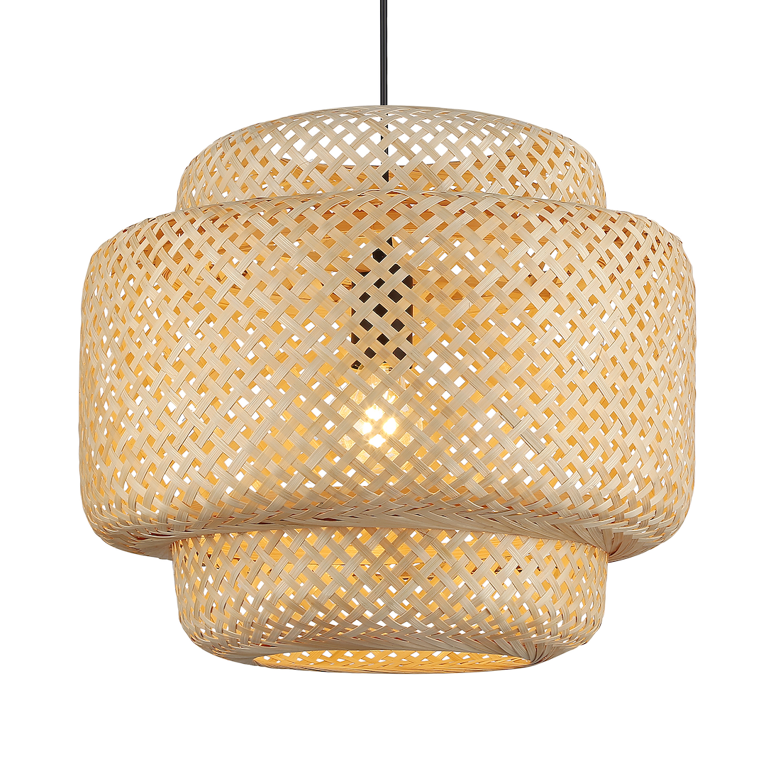 Suspension abat jour hestia 1 lumière en métal et bambou noir 40cm Suspension HESTIA 1xE27