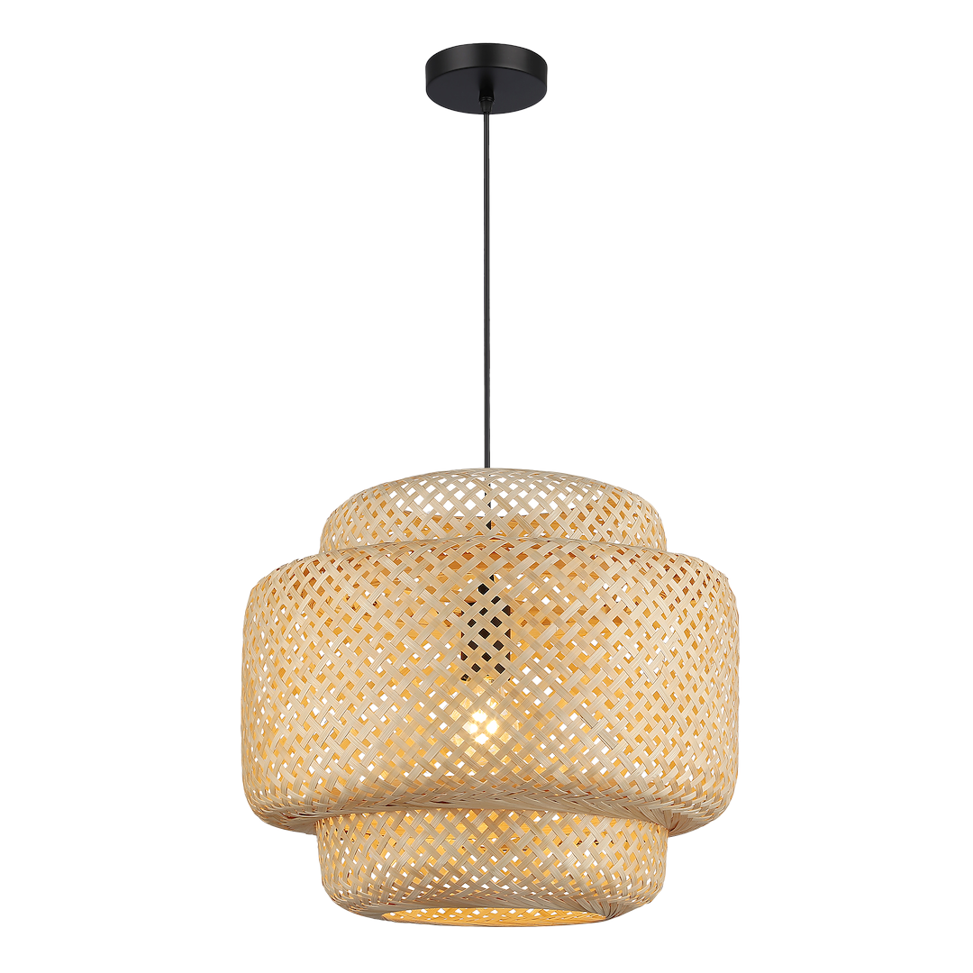 Suspension abat jour hestia 1 lumière en métal et bambou noir 40cm Suspension HESTIA 1xE27