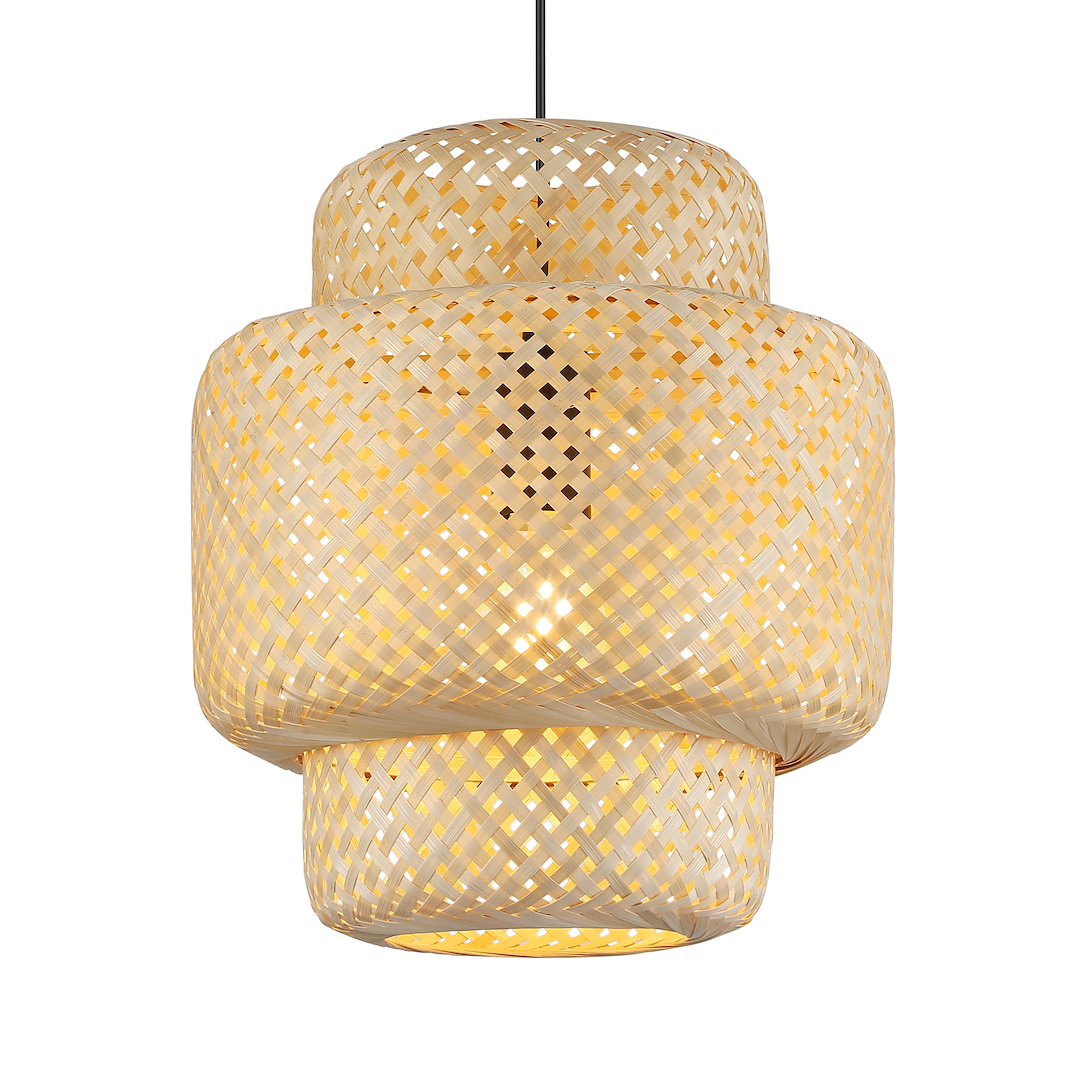 Suspension abat jour hestia 1 lumière en métal et bambou noir 30cm Suspension HESTIA 1xE27