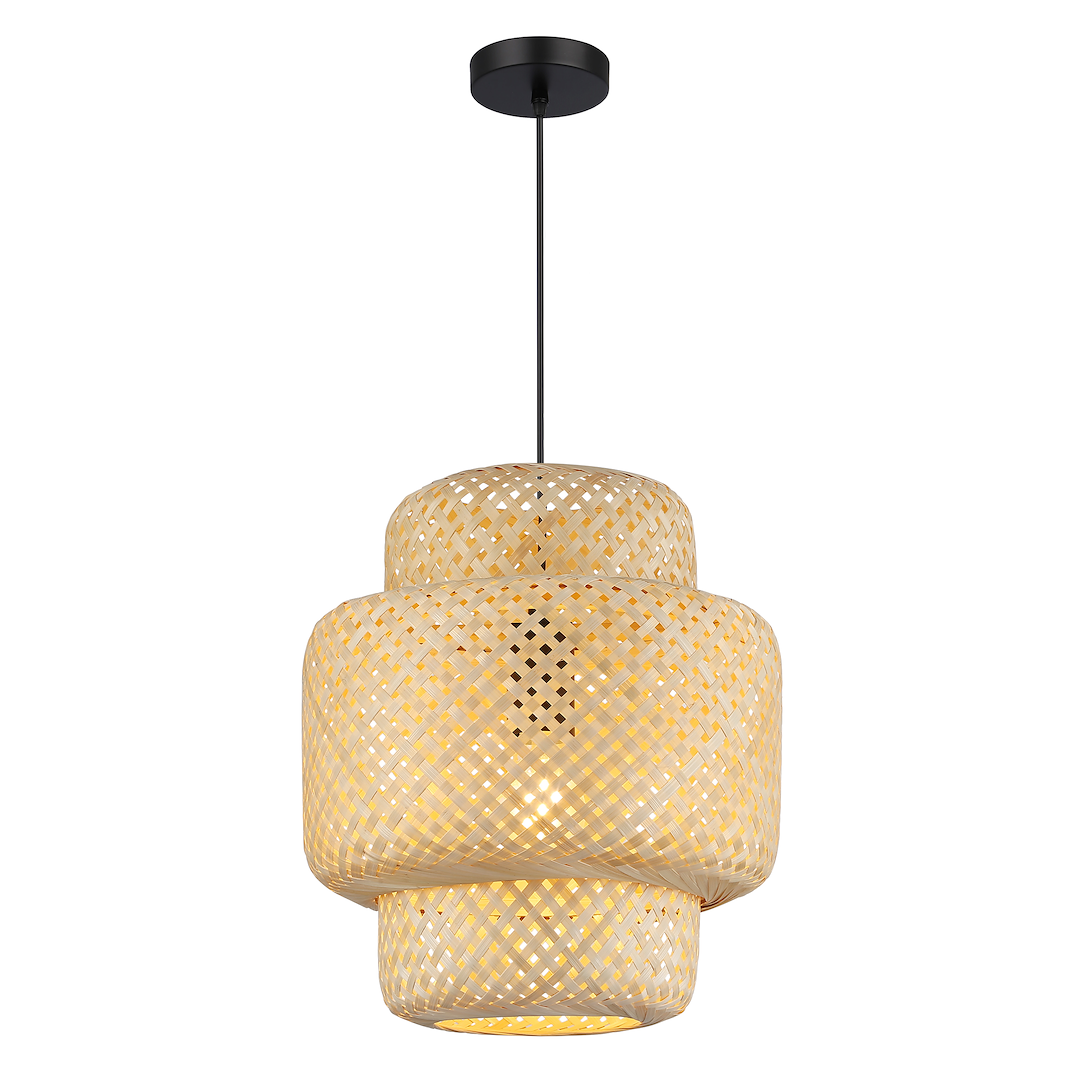 Suspension abat jour hestia 1 lumière en métal et bambou noir 30cm Suspension HESTIA 1xE27