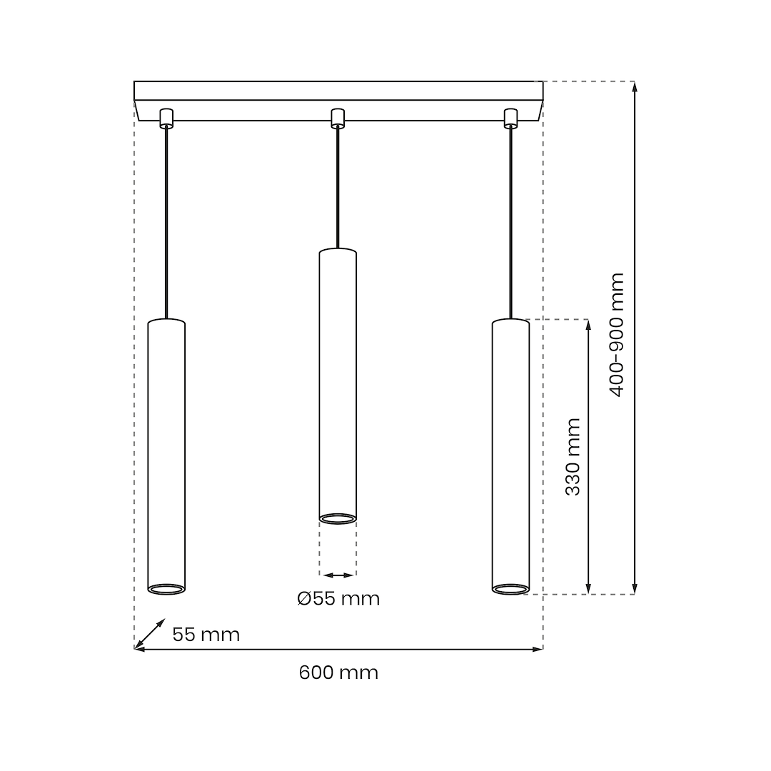 Suspension abat jour hudson 3 lumières noir 55mm Suspension HUDSON NOIRE 3xGU10