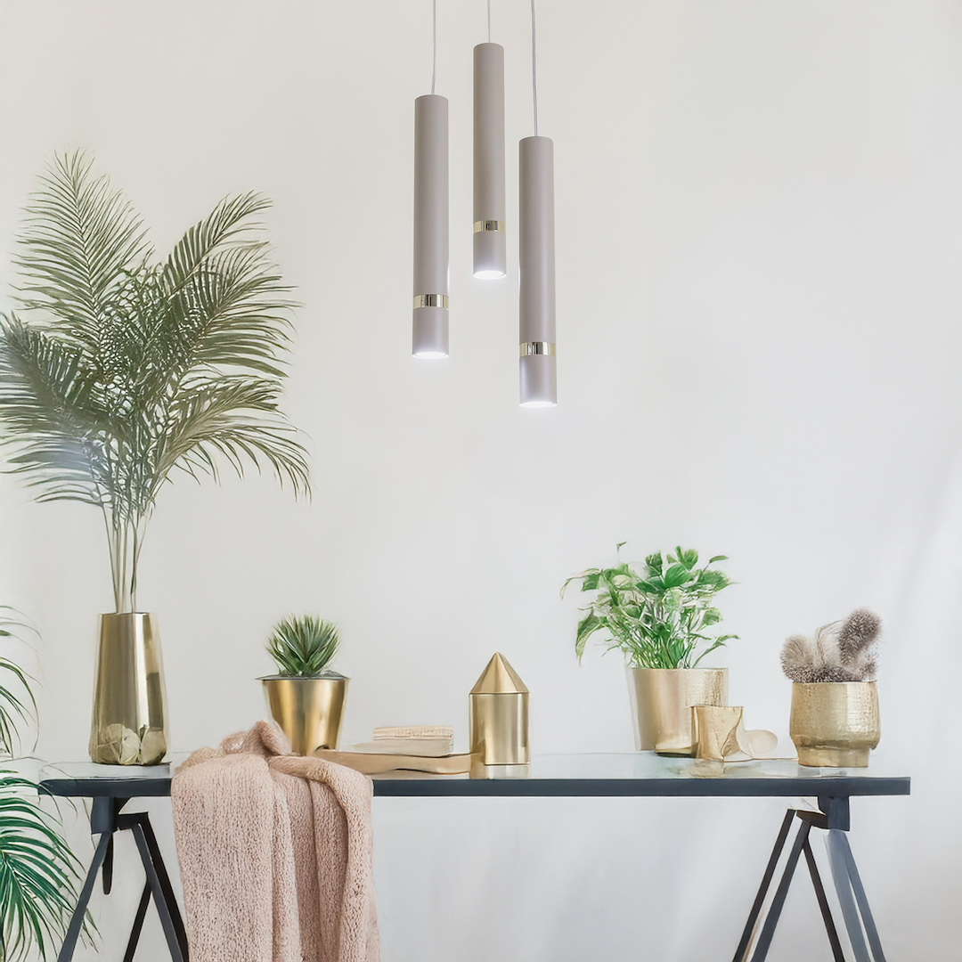 Luminaire Suspension JOKER métal Taupe / Doré 3xGU10 Suspension JOKER CACHEMIRE/OR 3xGU10 (rond)