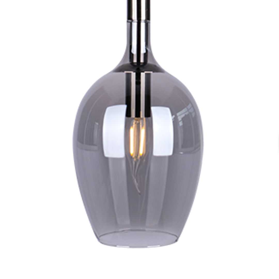 Suspension rectangulaire lugano 3 lumières en métal et verre chrome et noir 15cm Suspension LUGANO FUMÉE 3xE14
