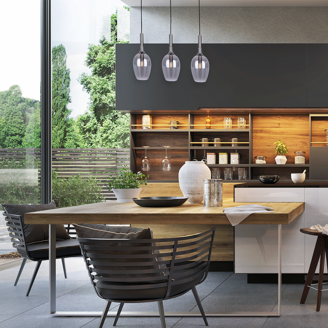 Suspension rectangulaire lugano 3 lumières en métal et verre chrome et noir 15cm Suspension LUGANO FUMÉE 3xE14