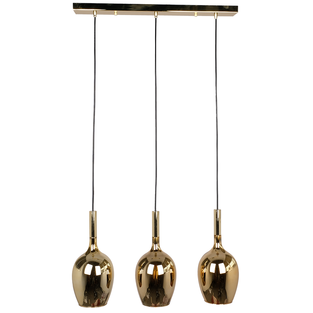 Suspension rectangulaire lugano 3 lumières en métal et verre noir et or 15cm Suspension LUGANO OR 3xE14