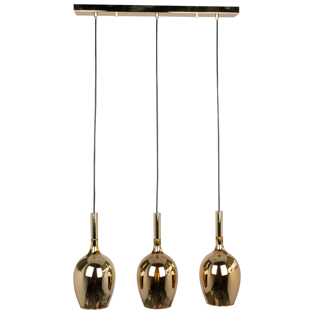 Suspension rectangulaire lugano 3 lumières en métal et verre noir et or 15cm Suspension LUGANO OR 3xE14