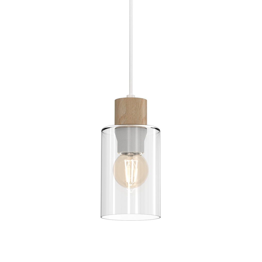 Suspension abat jour madera 1 lumière en métal verre et bois blanc 10cm Suspension MADERA 1xE27