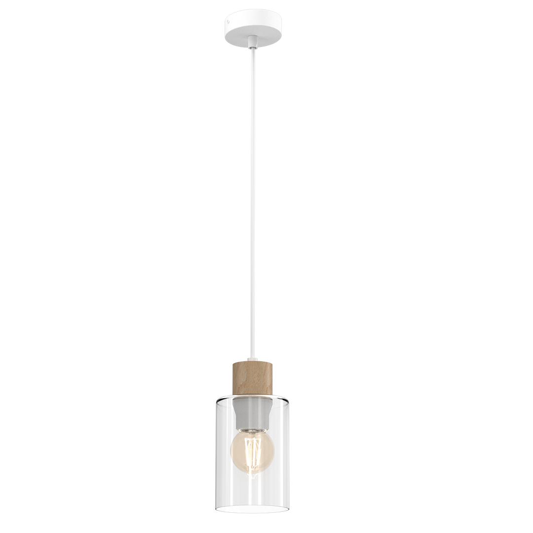 Suspension abat jour madera 1 lumière en métal verre et bois blanc 10cm Suspension MADERA 1xE27