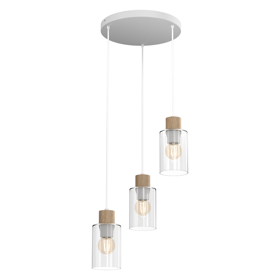 Suspension abat jour madera 3 lumières en métal verre et bois blanc 10cm variante a Suspension MADERA 3xE27