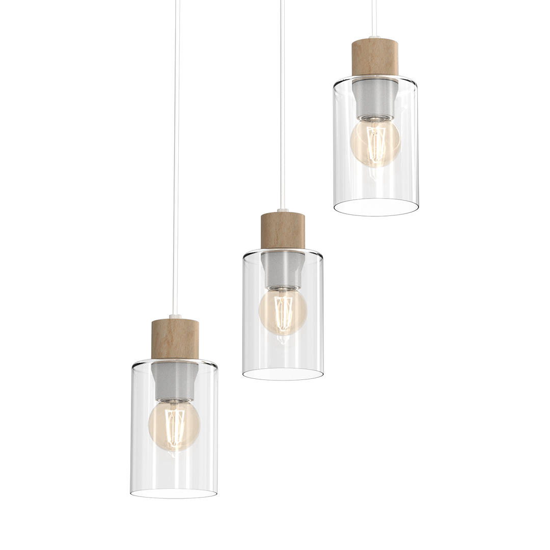 Suspension abat jour madera 3 lumières en métal verre et bois blanc 10cm variante a Suspension MADERA 3xE27