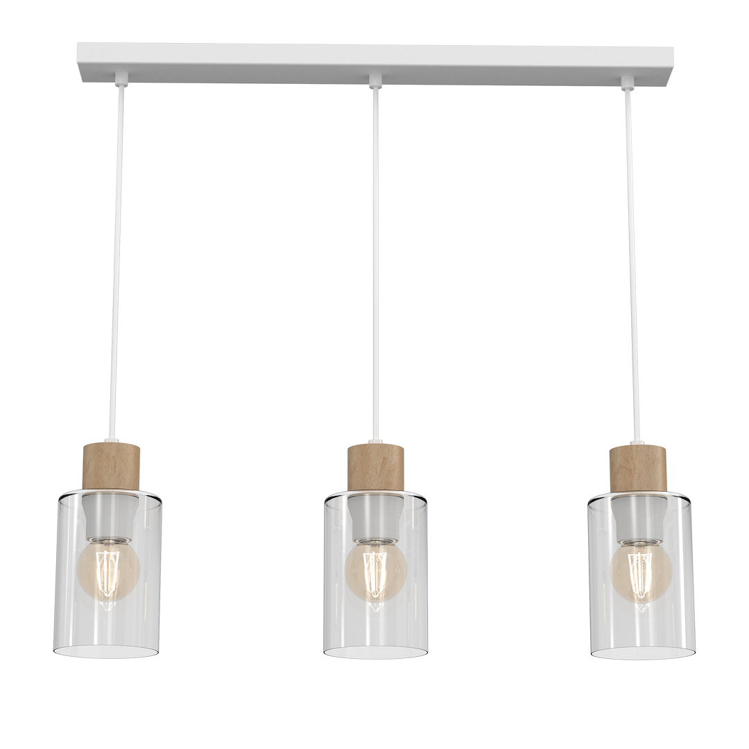 Suspension abat jour madera 3 lumières en métal verre et bois blanc 10cm variante b Suspension MADERA 3xE27
