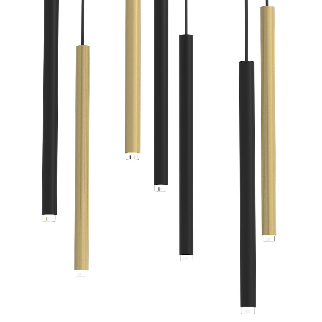 Suspension linéaire monza 7 lumières en métal et plastique noir et or 25mm Suspension MONZA BRASS 7xG9 max 8W LED