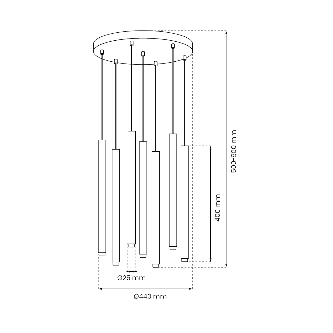 Suspension linéaire monza 7 lumières en métal et plastique noir et or 25mm Suspension MONZA BRASS 7xG9 max 8W LED