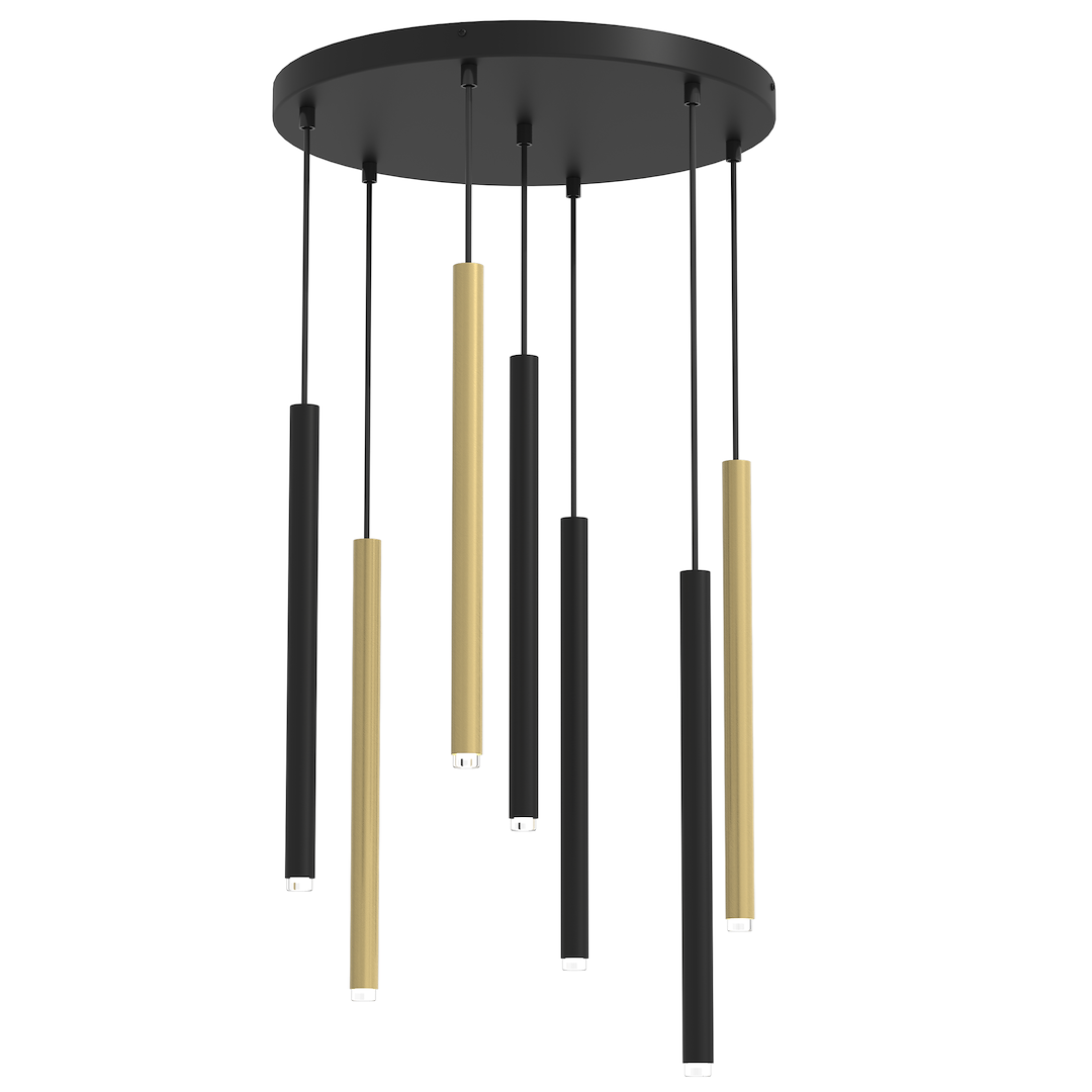 Suspension linéaire monza 7 lumières en métal et plastique noir et or 25mm Suspension MONZA BRASS 7xG9 max 8W LED