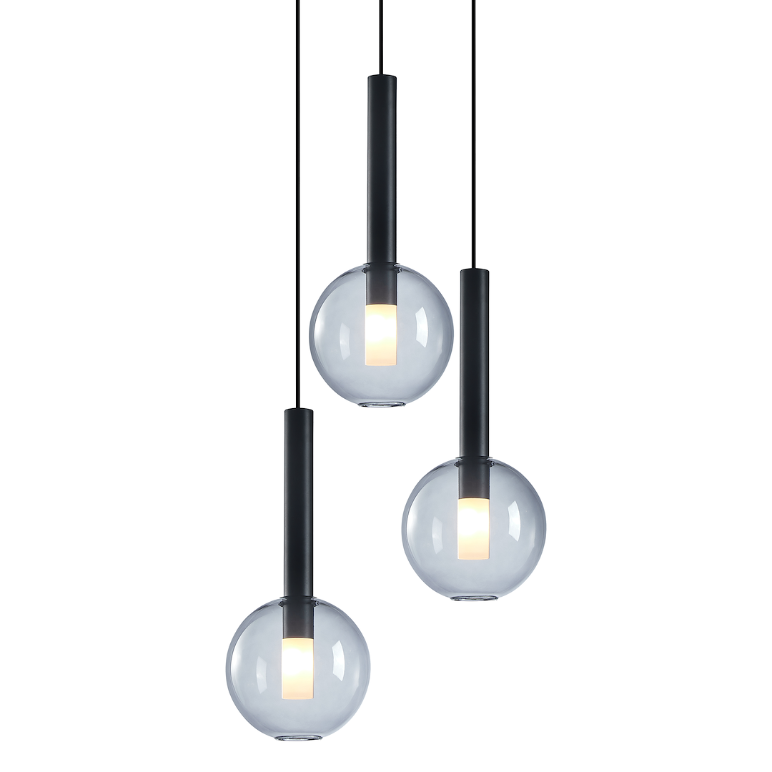 Suspension linéaire niko 3 lumières en métal et verre noir 15cm Suspension Niko Noire 3xG9