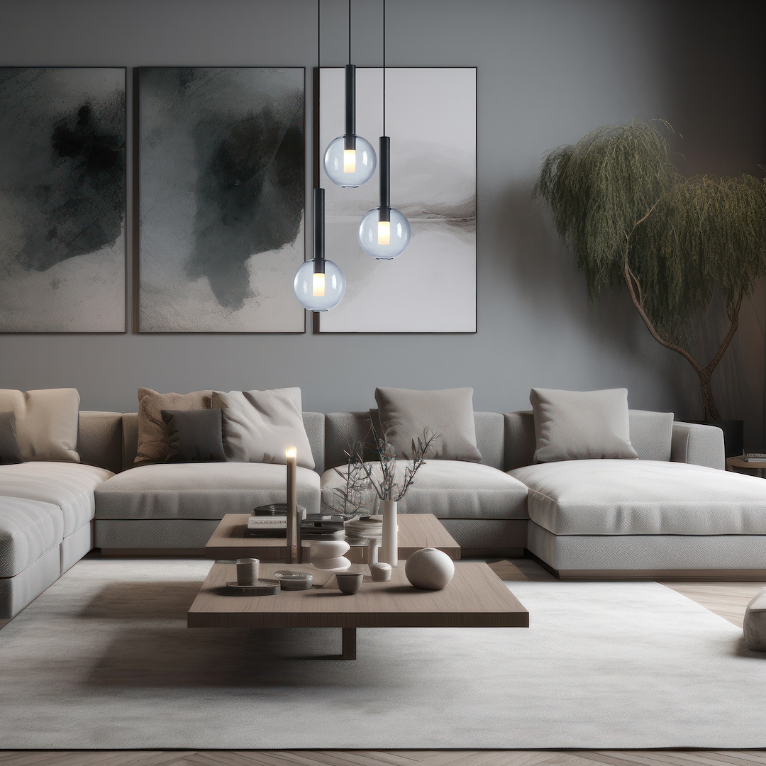 Suspension linéaire niko 3 lumières en métal et verre noir 15cm Suspension Niko Noire 3xG9