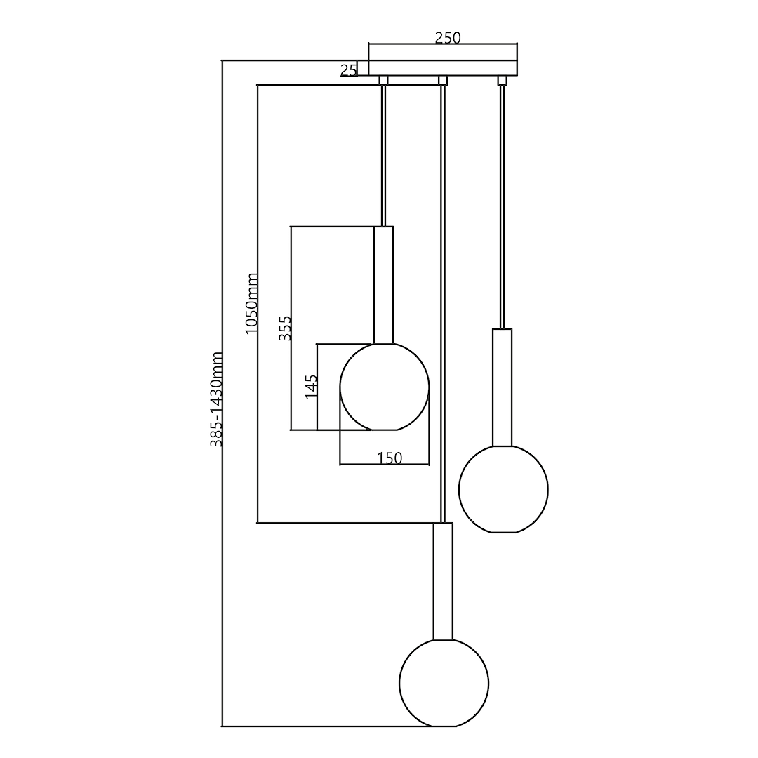 Suspension linéaire niko 3 lumières en métal et verre noir 15cm Suspension Niko Noire 3xG9