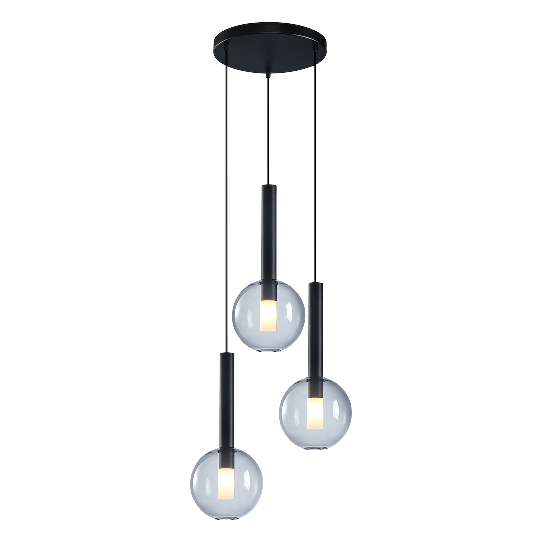 Suspension linéaire niko 3 lumières en métal et verre noir 15cm Suspension Niko Noire 3xG9