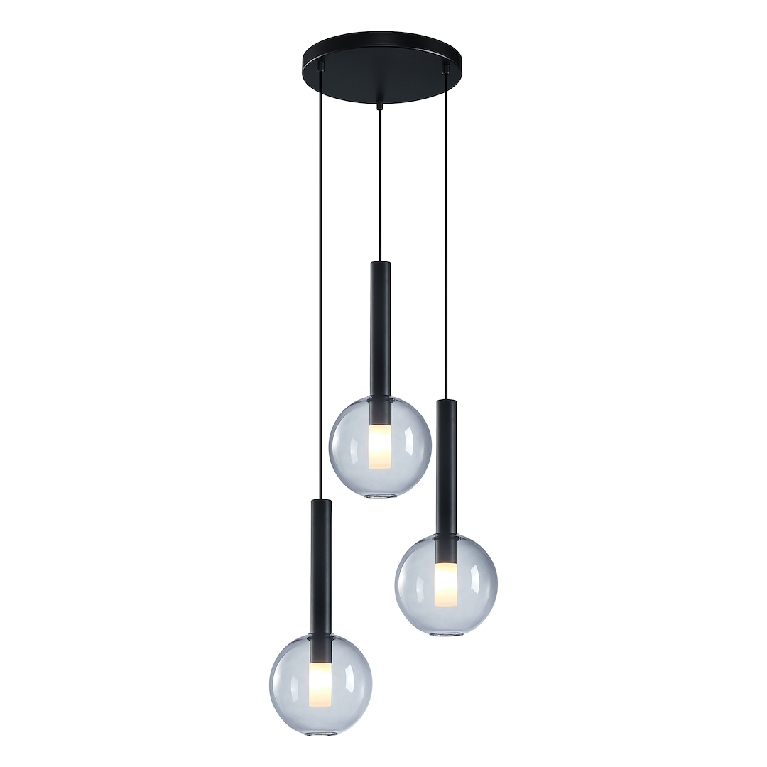 Suspension linéaire niko 3 lumières en métal et verre noir 15cm Suspension Niko Noire 3xG9