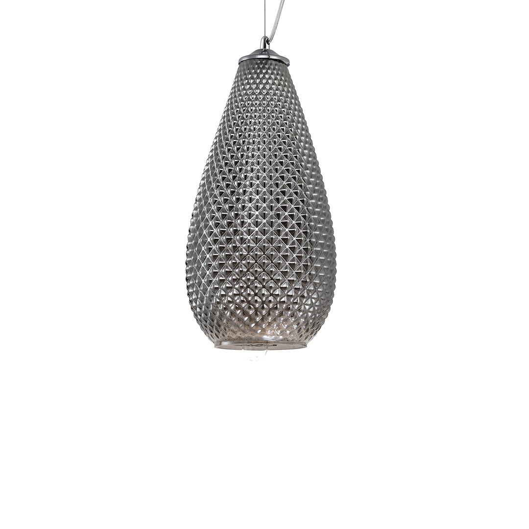 Suspension ovale petra 1 lumière en métal et verre chrome 18cm Suspension PETRA 1xE27