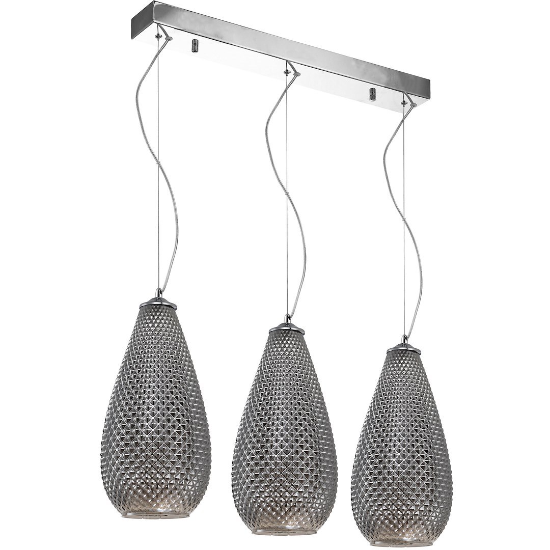 Suspension ovale petra 3 lumières en métal et verre chrome 65cm Suspension PETRA 3xE27