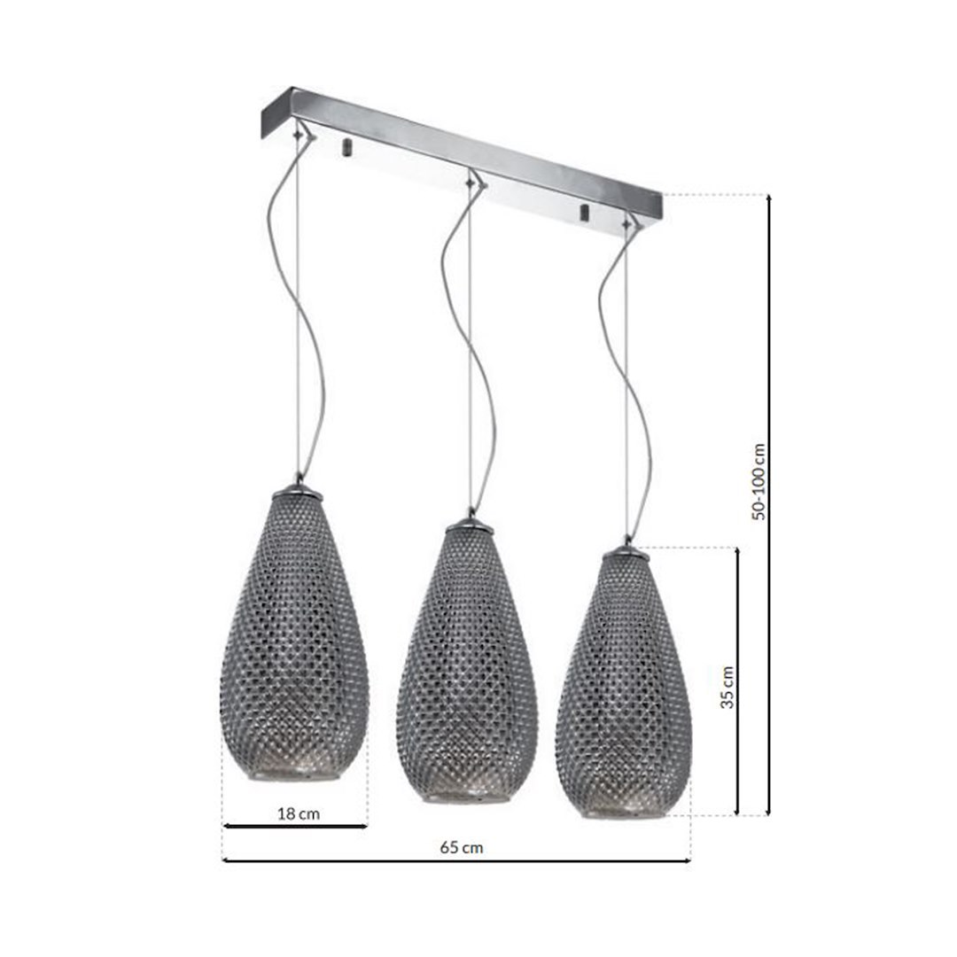 Suspension ovale petra 3 lumières en métal et verre chrome 65cm Suspension PETRA 3xE27