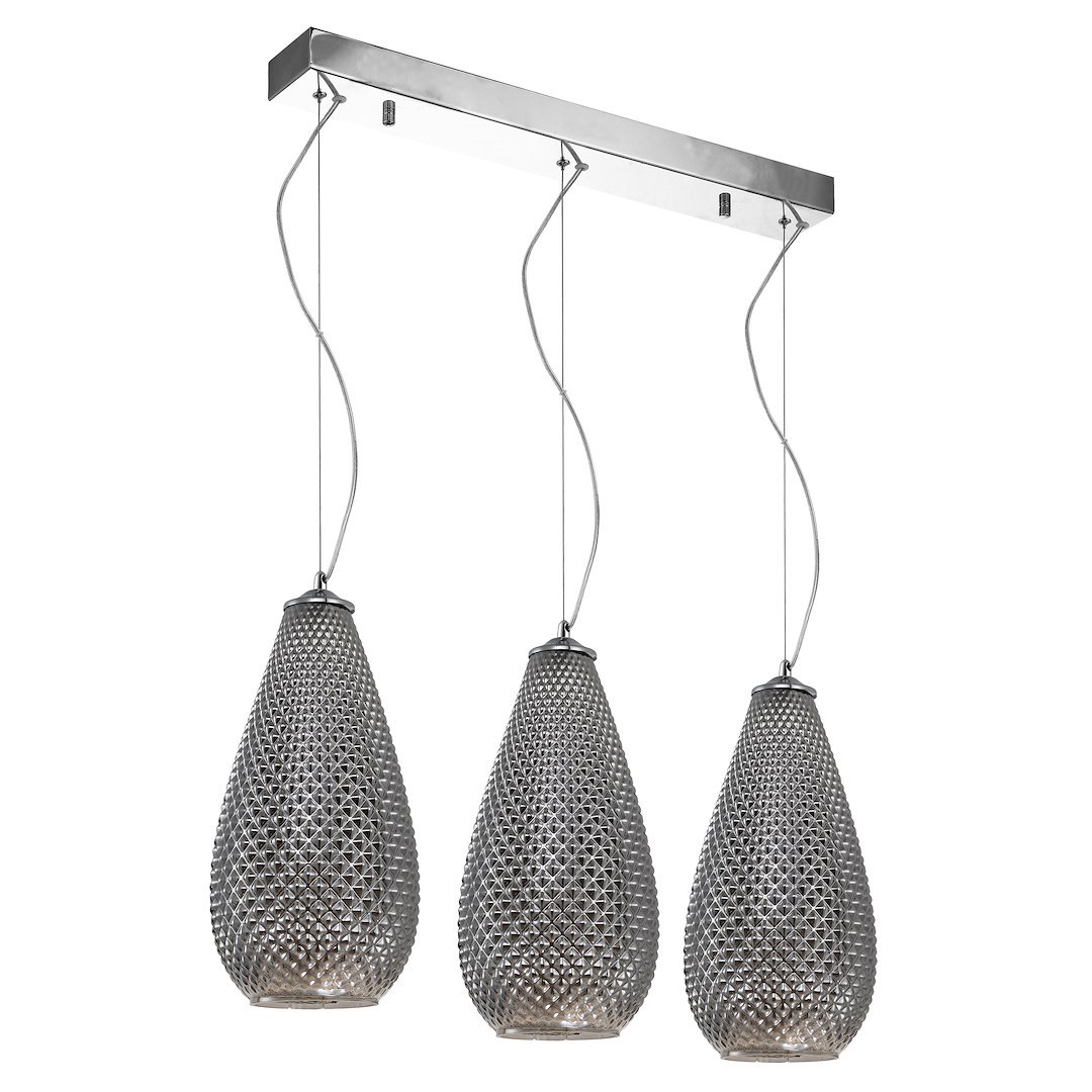 Suspension ovale petra 3 lumières en métal et verre chrome 65cm Suspension PETRA 3xE27