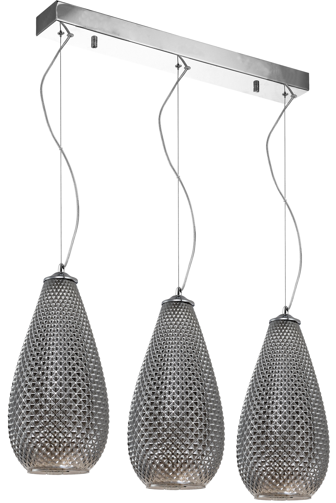 Suspension ovale petra 3 lumières en métal et verre chrome 65cm Suspension PETRA 3xE27