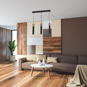 Suspension SOLO SAWN NOIR / BOIS PATINÉ 3x mini GU10