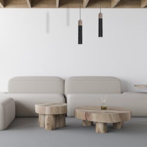 Suspension SOLO SAWN NOIRE / BOIS PATINÉ 1x mini GU10