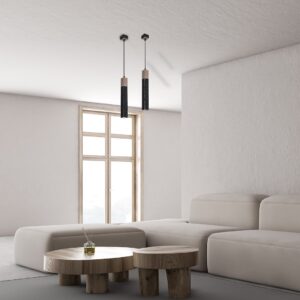 Suspension SOLO SAWN NOIRE / BOIS PATINÉ 1x mini GU10