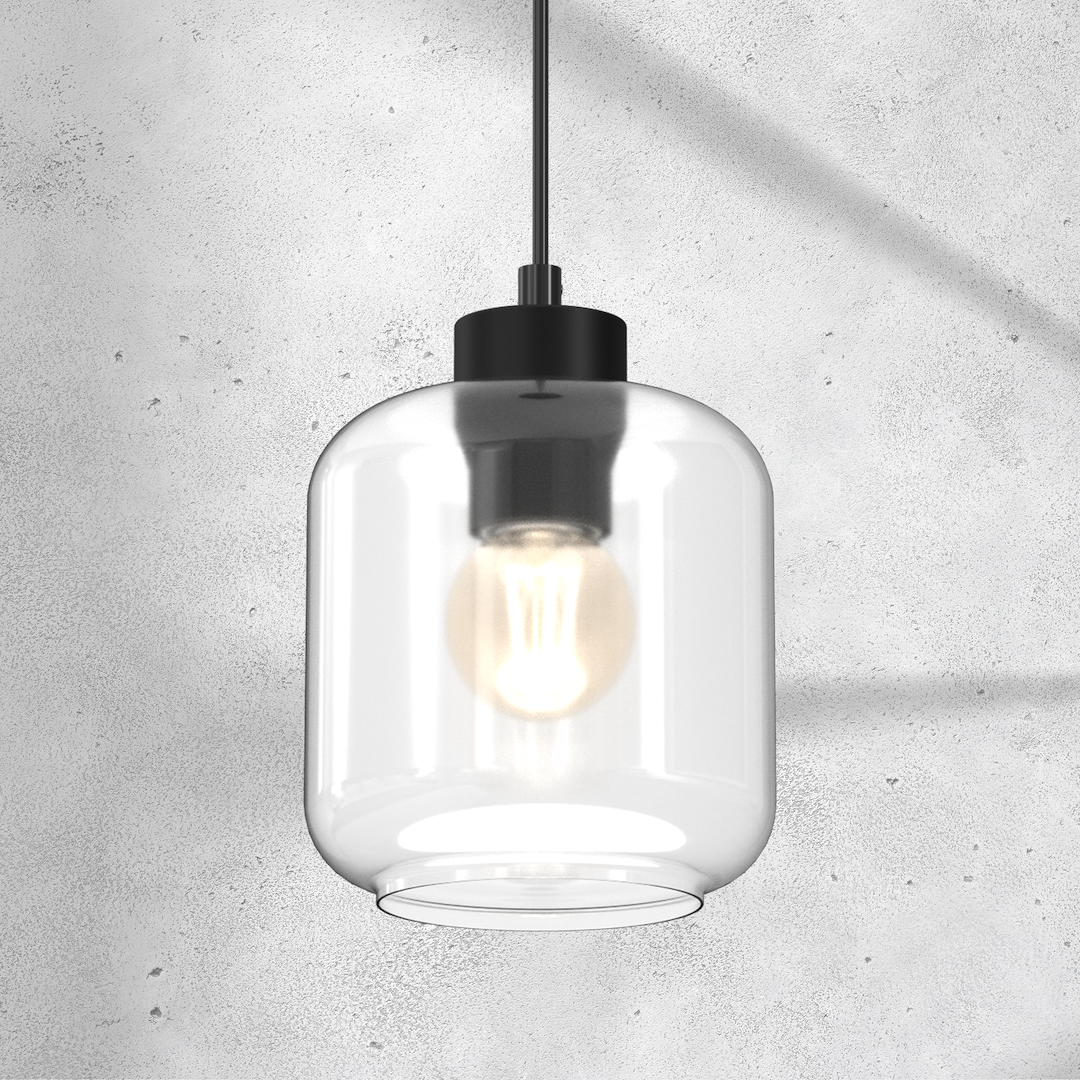 Suspension abat jour sombra clear 1 lumière en verre métal et plastique noir 14cm Suspension SOMBRA CLEAR 1xE27