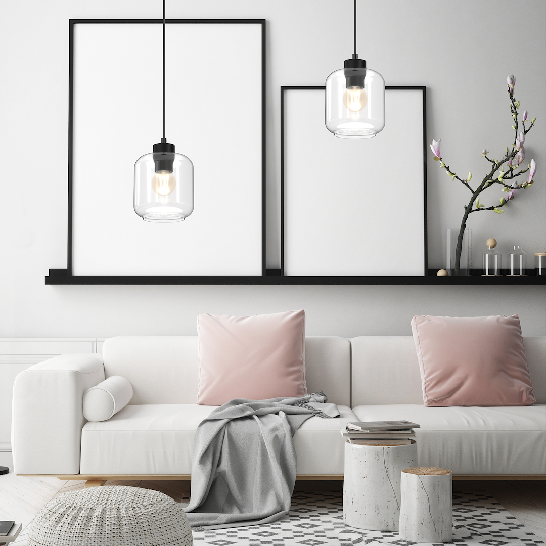 Suspension abat jour sombra clear 1 lumière en verre métal et plastique noir 14cm Suspension SOMBRA CLEAR 1xE27