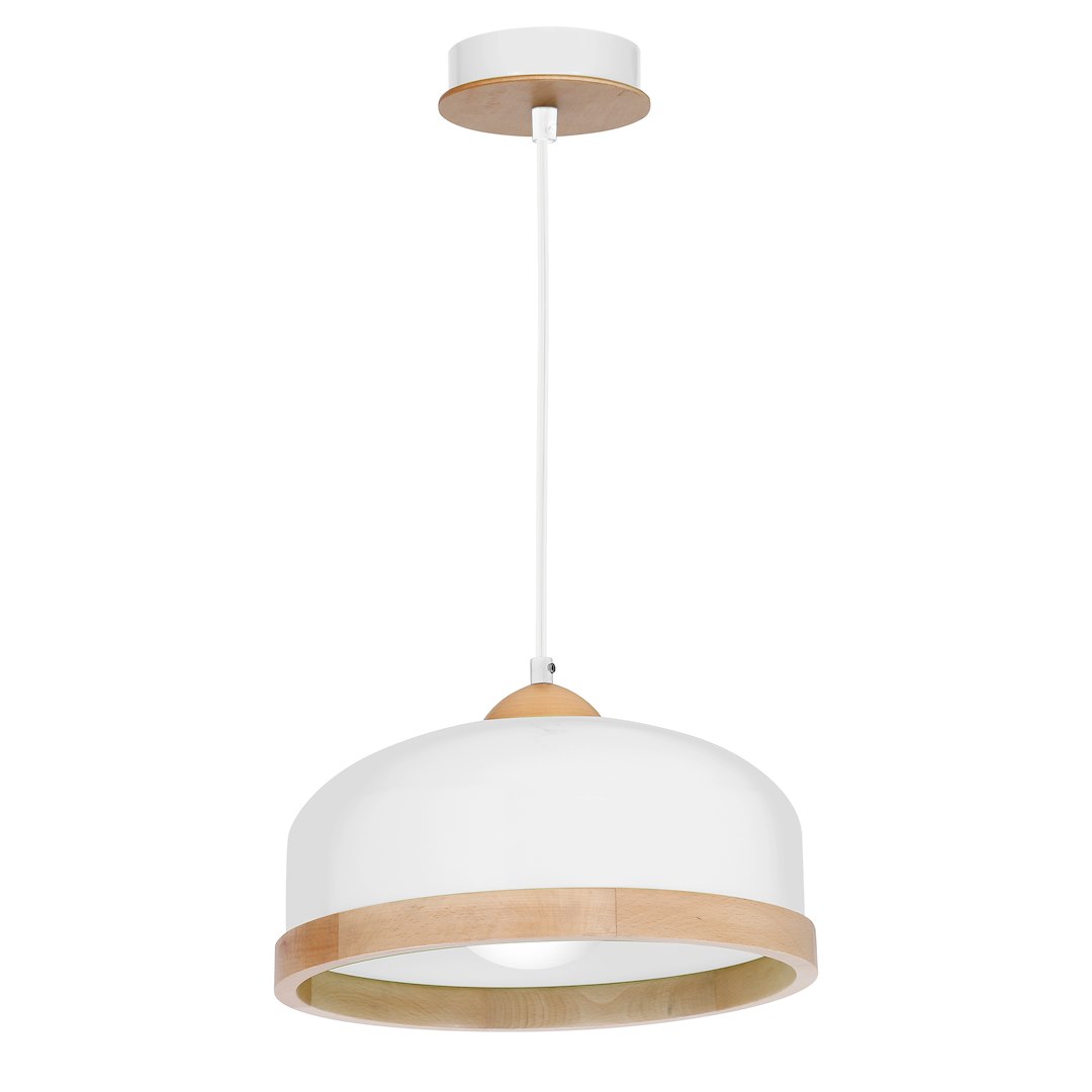 Suspension ovale studio 1 lumière en métal et bois blanc 32cm Suspension Studio Blanc 1xE27