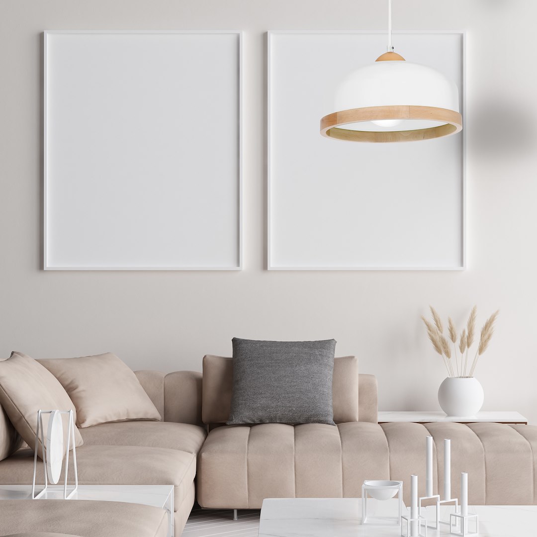 Suspension ovale studio 1 lumière en métal et bois blanc 32cm Suspension Studio Blanc 1xE27
