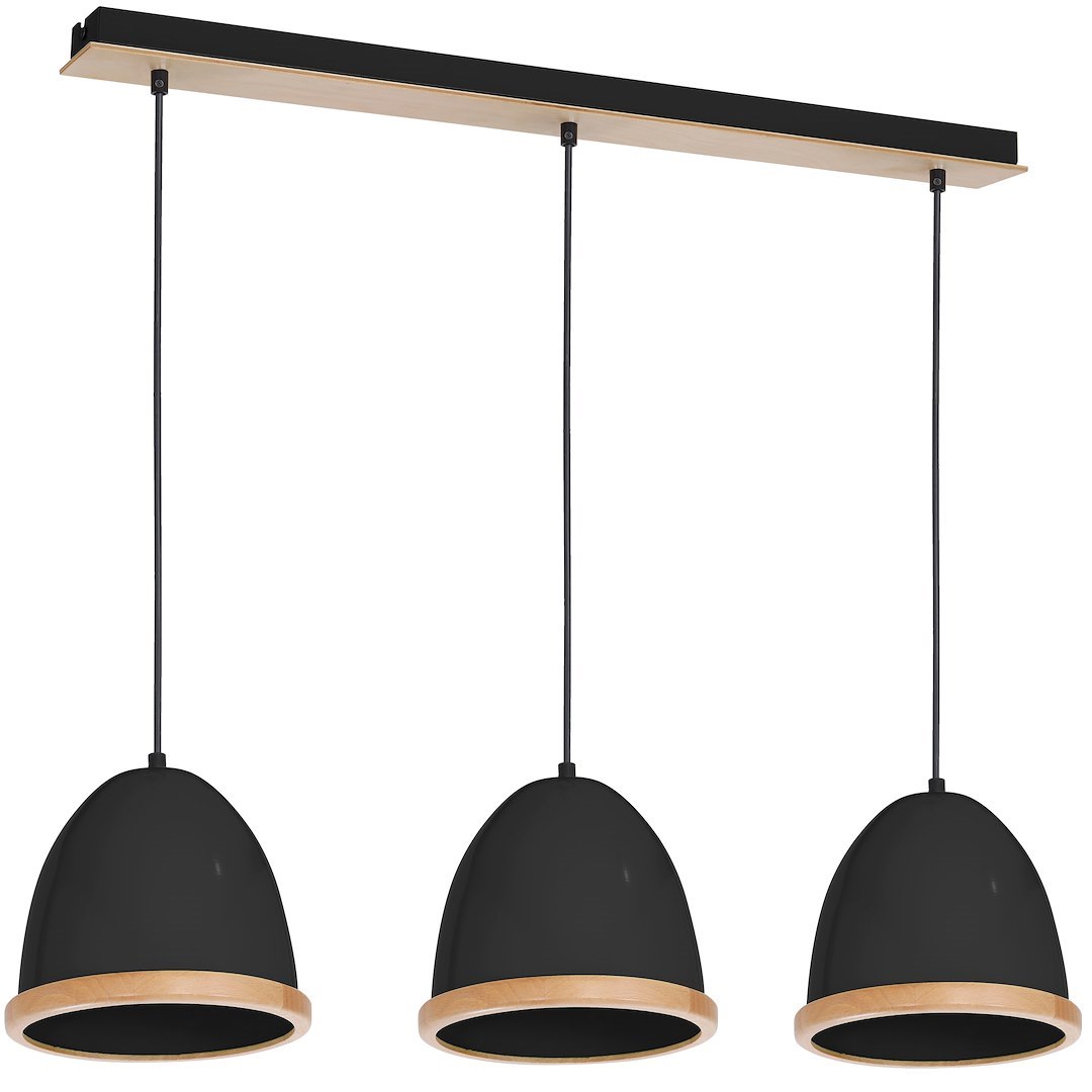 Suspension abat jour studio 3 lumières en métal et bois noir 21cm Suspension STUDIO NOIR 3xE27