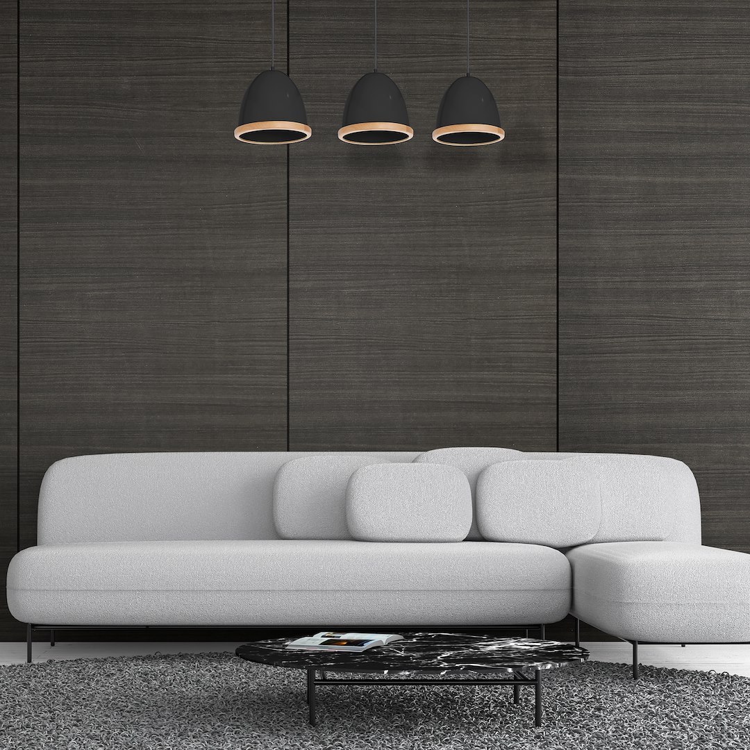 Suspension abat jour studio 3 lumières en métal et bois noir 21cm Suspension STUDIO NOIR 3xE27