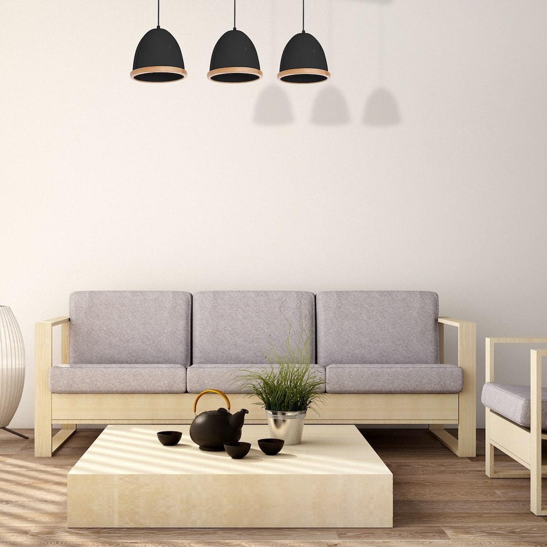 Suspension abat jour studio 3 lumières en métal et bois noir 21cm Suspension STUDIO NOIR 3xE27