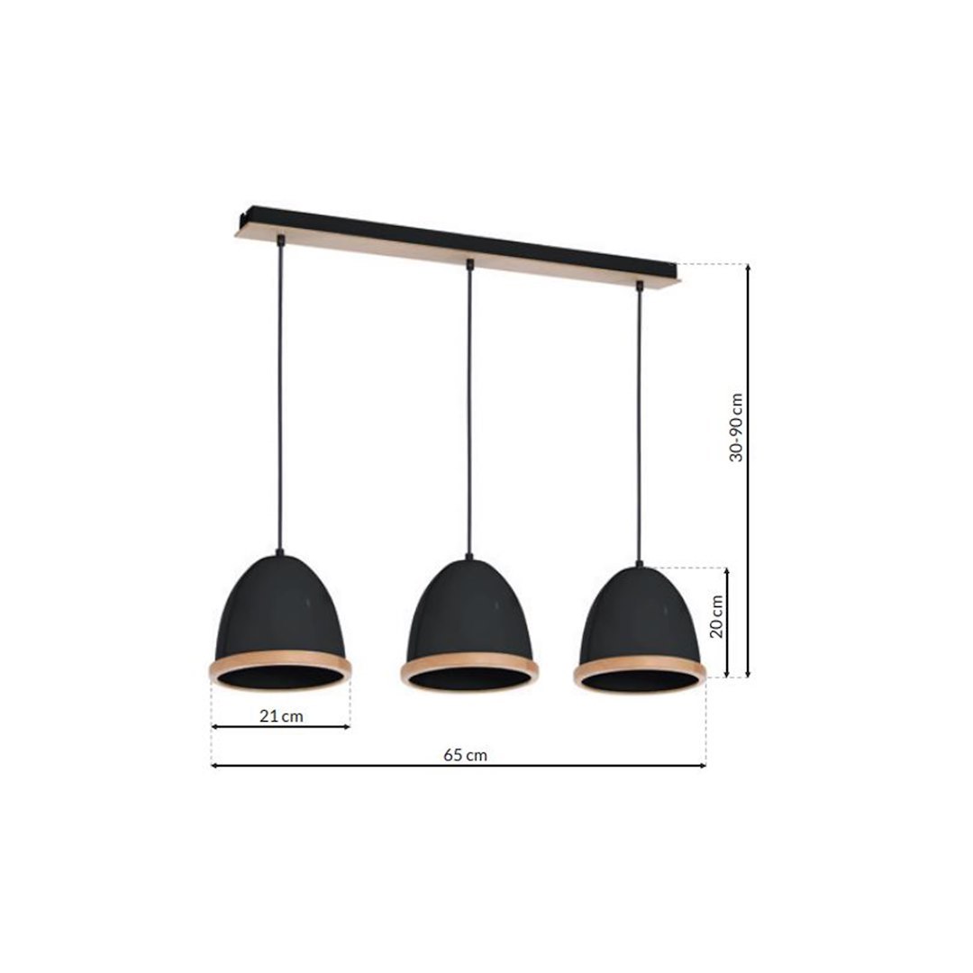 Suspension abat jour studio 3 lumières en métal et bois noir 21cm Suspension STUDIO NOIR 3xE27