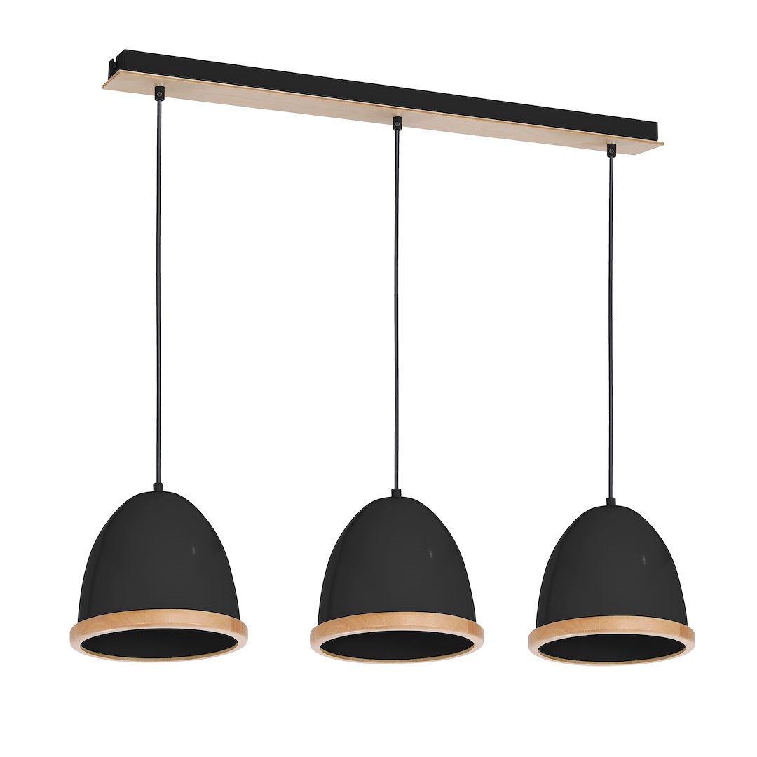 Suspension abat jour studio 3 lumières en métal et bois noir 21cm Suspension STUDIO NOIR 3xE27