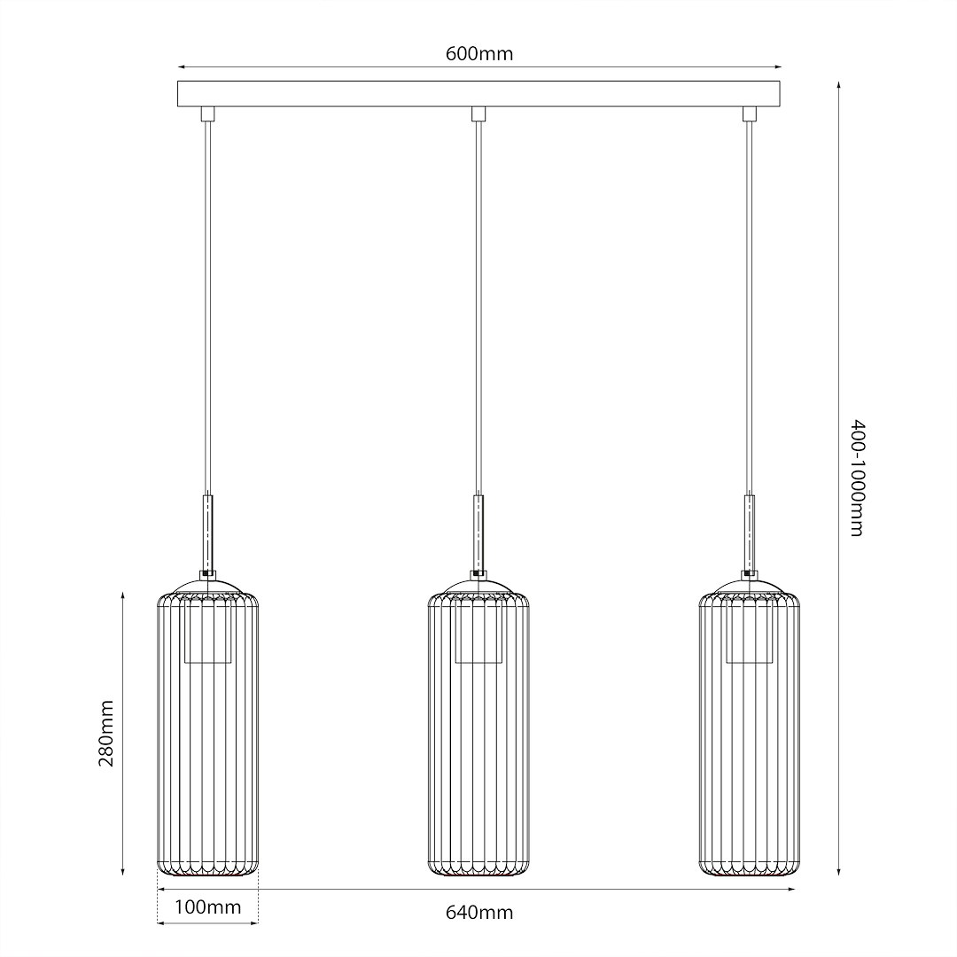 Suspension Vesta 3 tubes striés blancs en verre corps en dorée Suspension Vesta 3xE27
