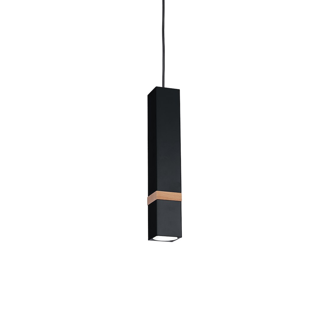 Suspension cylindrique vidar 1 lumière en métal et bois noir 60mm Suspension VIDAR NOIR 1xGU10